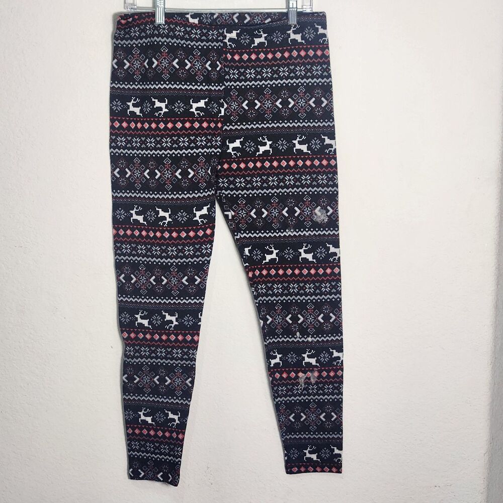 Faded Glory Girls Leggings L 12-14 Fair Isle Reindeer Christmas Holiday Pants